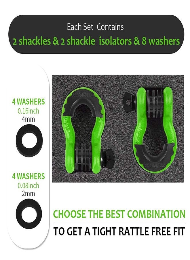 AUTOBOTS Shackles 3/4" (2 Pack), D Ring Shackle 45,000Ib Max Break Strength with 7/8" Pin & Isolator Washers Heavy Duty Clevis Tow Shackle for Tow Strap Jeep Vehicle Off Road Recovery Green-Black - Image 3